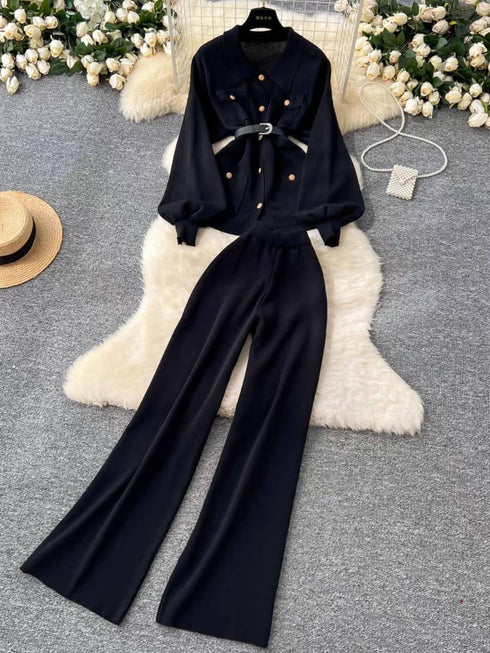 Women High Fashionable Knitted Co-Ord Sets With Belt
